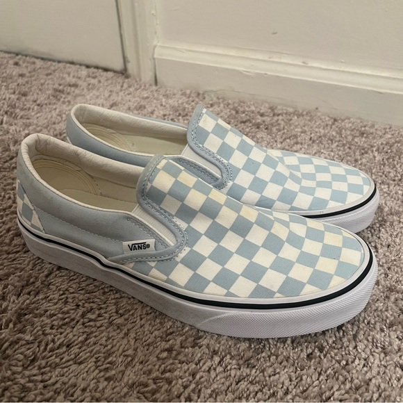 Vans Shoes - {Vans} Classic Slip-On Baby Blue Checkered Shoes